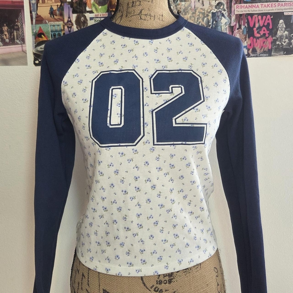 No Boundaries Blue and White Floral Long Sleeve Tee
